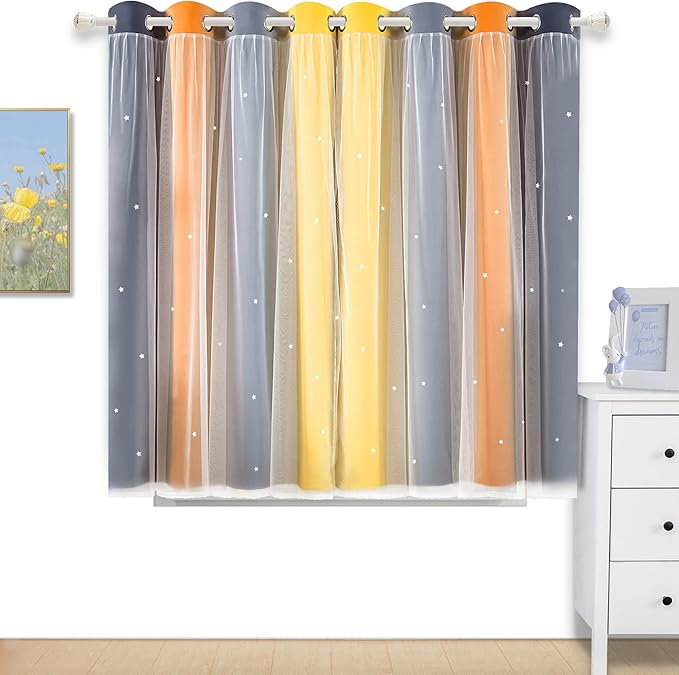 Kinryb Nursery/Kids/Girls Room Star Cut Out Blackout Rainbow Curtain - Image 5