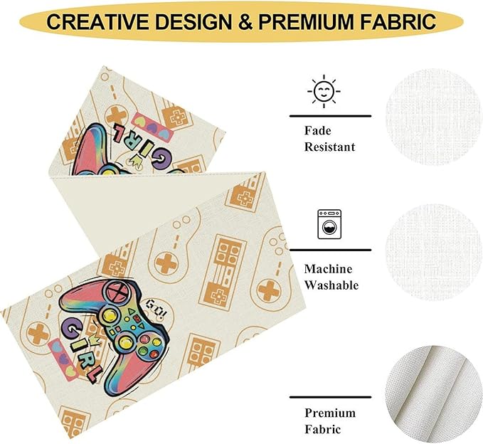 Gaming Table Runner, Kids Themed Game Controller Girl Gamer Table Scarf - Image 5