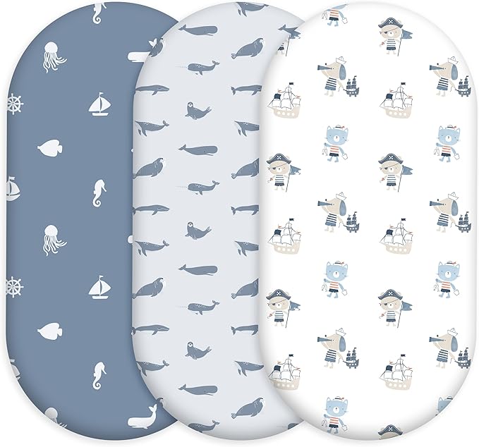 Baby Bassinet Sheets Girl Boy, Stretch Fitted Bassinet Sheet Set 3 Pack by CivaruaKids