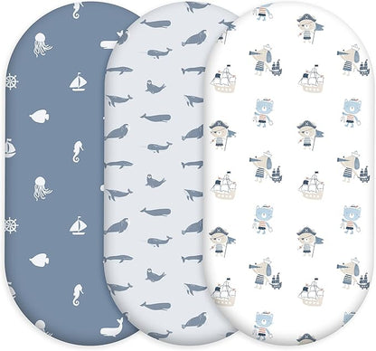 Baby Bassinet Sheets Girl Boy, Stretch Fitted Bassinet Sheet Set 3 Pack by CivaruaKids