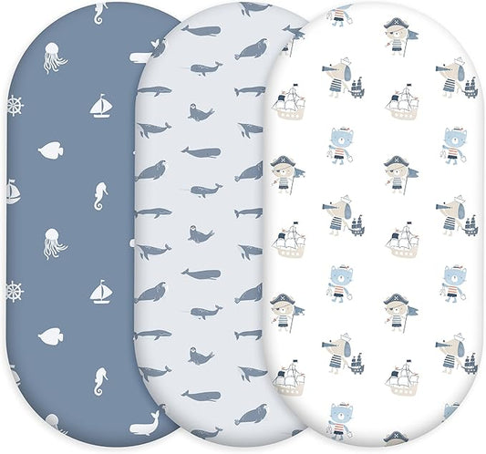 Baby Bassinet Sheets Girl Boy, Stretch Fitted Bassinet Sheet Set 3 Pack by CivaruaKids