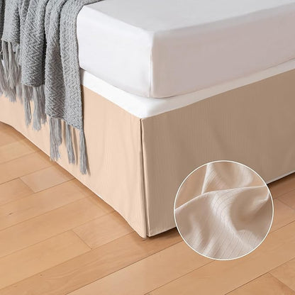 King Bed Skirt, Grid Plaid Soft Quadruple Pleated Ruffle Bed Skirt, Tailored - Image 2