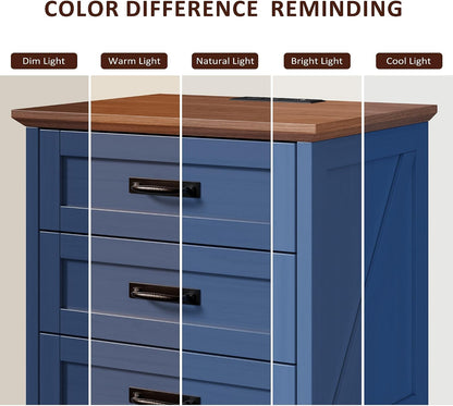 whalefall 3 drawers farmhouse nightstand with charging station on a desk or shelf