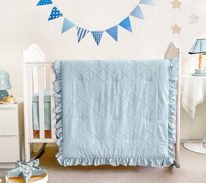 Wowelife Baby Crib Bedding Set for Girls, 3 Piece Boho Crib Comforter Set Ruffle - Image 2