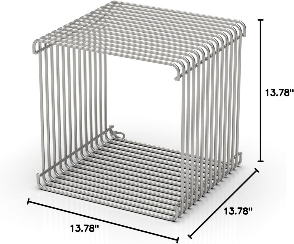 Square Geometry Retro Side Table Prime-Stainless Steel Linear Metal End Table...