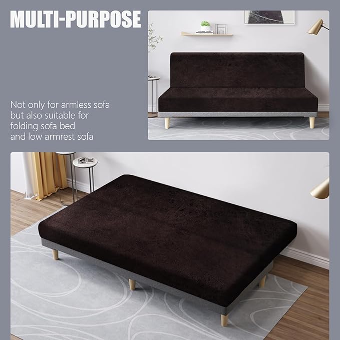 molasofa Leather Like Stretch Futon Slipcover Armless Futon Bed Sofa Cover - Image 5