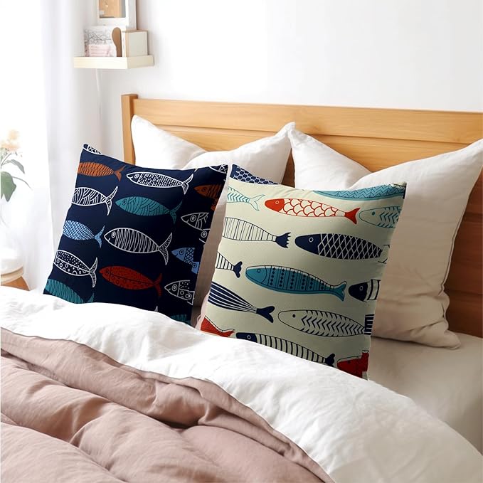 Fish Throw Pillow Covers Decorative Cotton Linen Pillowcases 24x24 inch - Image 8