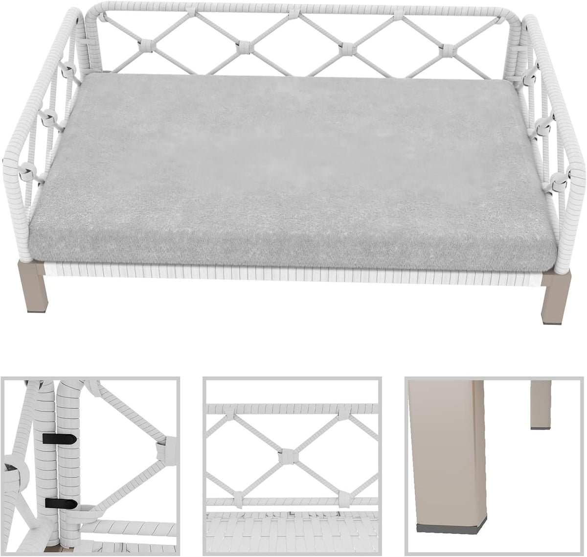 dog sofa bed, elevated dog couch with washable showing dimensions