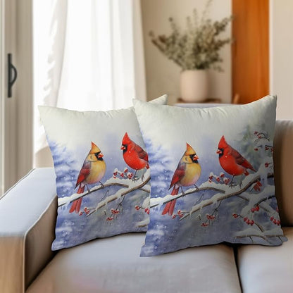 Cardinal Birds Throw Pillow Cover Winter Sweet Bird Pillowcase 24x24 Inch Set - Image 6