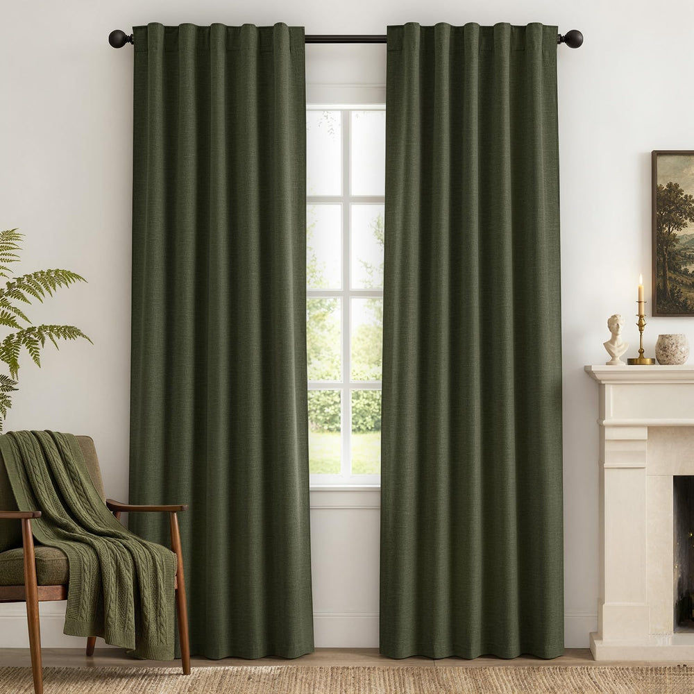 MIULEE Linen Textured 100% Blackout Curtains Drapes White Backing 96" Long