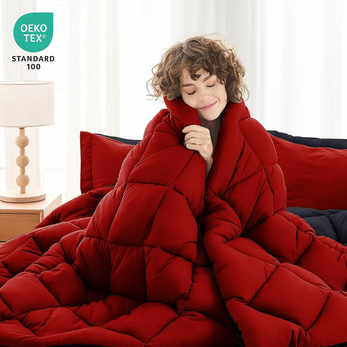 muxhomo full comforter set 7 pieces, reversible bed shown in use
