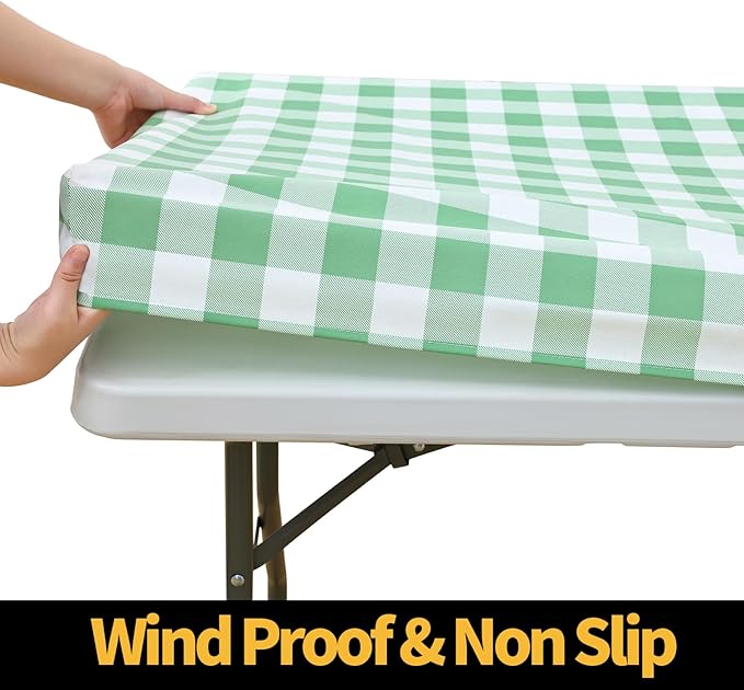 Smiry Rectangle Picnic Table Cloth, Elastic Waterproof Fitted Vinyl Tablecloths - Image 2