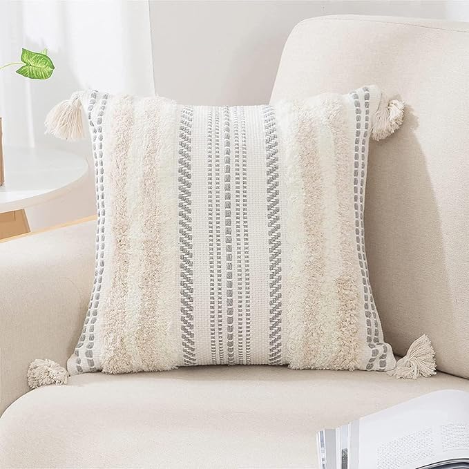 decorUhome Decorative Boho Throw Pillow Cover 20x20, Accent Neutral Textured by decorUhome