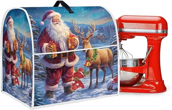 Christmas Stand Mixer Cover for Kitchen Aid 4.5-5 Qt Mixer, Santa Claus Elk - Image 5