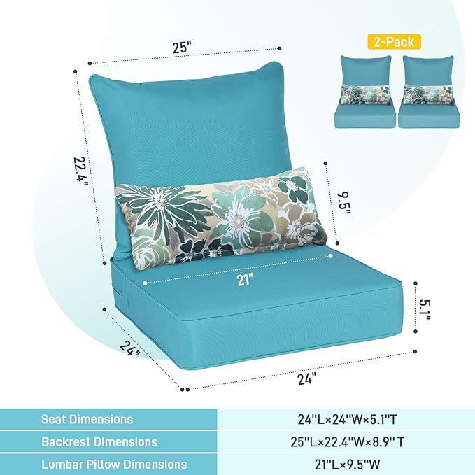Aoodor Outdoor Chair Cushion, 24 x 24 Inch Water-Resistant, Fade-Resistant - Image 3