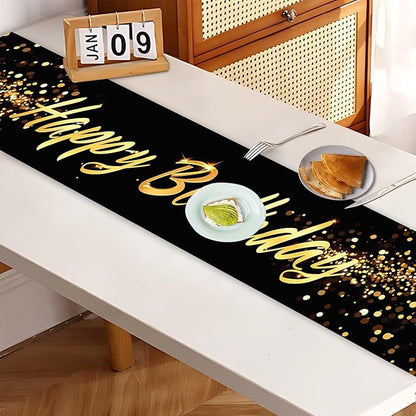 Elegant Black and Gold Happy Birthday Table Runner – 13x72 Inch Birthday Table - Image 8