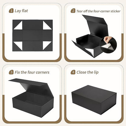 Rinrda 5 Pack Large Black Gift Box,13.75"x9"x4.5", Gift Boxes with Magnetic Lids for Presents Closure Gift Packing for Birthday,Christmas, Halloween,Wedding,Bridal Gifts,Mother's Day Gift Packging