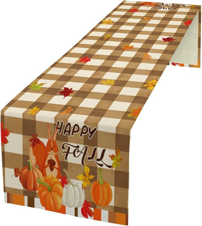 Happy Fall Table Runner, Fall Leaves Squirrel Table Runners, Fall Decor Table - Image 2