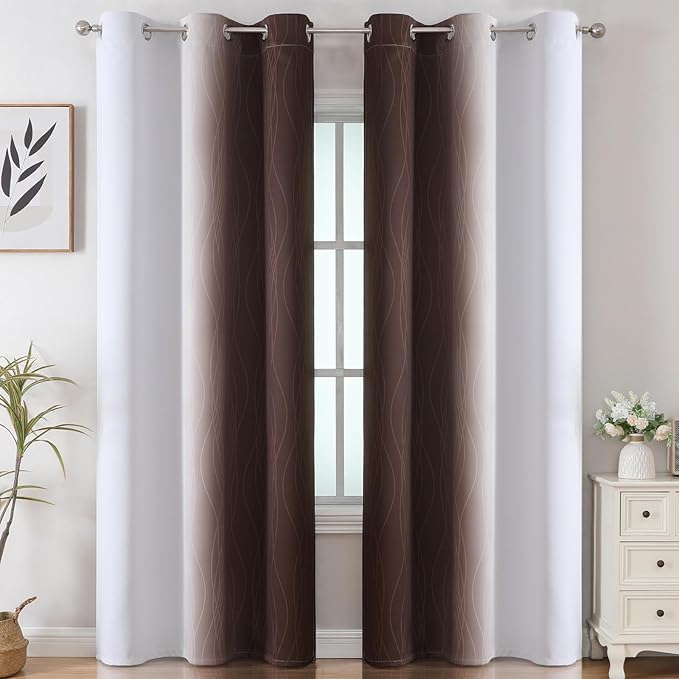 Estelar Textiler Brown and Greyish White Ombre Blackout Curtains - Image 2
