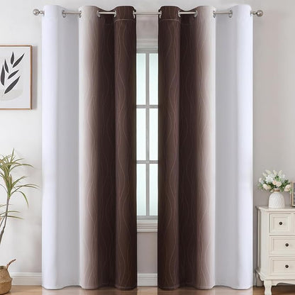 Estelar Textiler Brown and Greyish White Ombre Blackout Curtains - Image 2