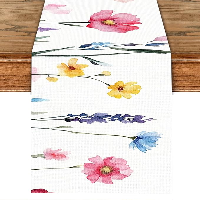 Elegant Watercolor Floral Table Runner – 13x72 Inch Soft Cotton Fabric by THISFIND