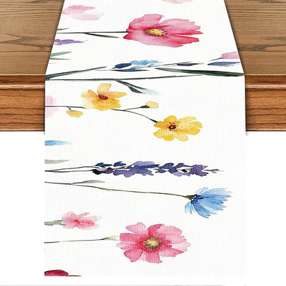 Elegant Watercolor Floral Table Runner – 13x72 Inch Soft Cotton Fabric by THISFIND