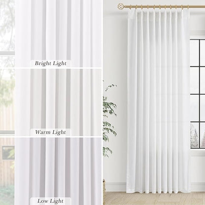 Soft White Pinch Pleat Linen Curtains 120 Inch Length 2 Panels Set - Image 4