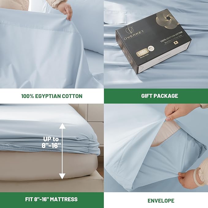 100% Egyptian Cotton Sheets King Size 1000 Thread Count Sateen Weave Soft - Image 4