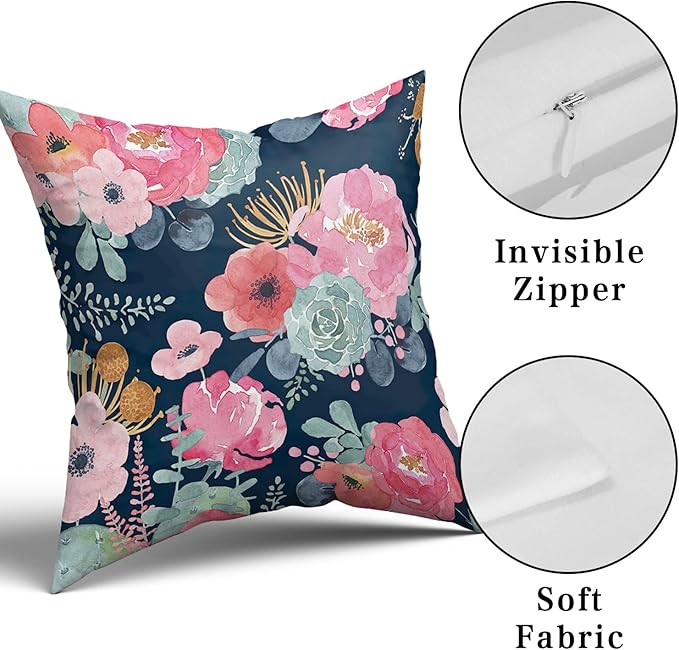 Watercolor Flower Throw Pillow Cover 24x24 Inch Pink Peony Floral - Image 9
