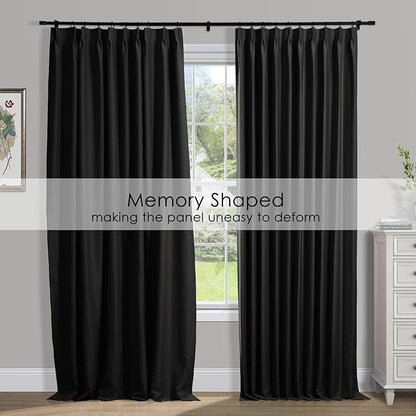 TWOPAGES Black Pinch Pleated Room Darkening Curtain 102 Inches Long, Solid - Image 3