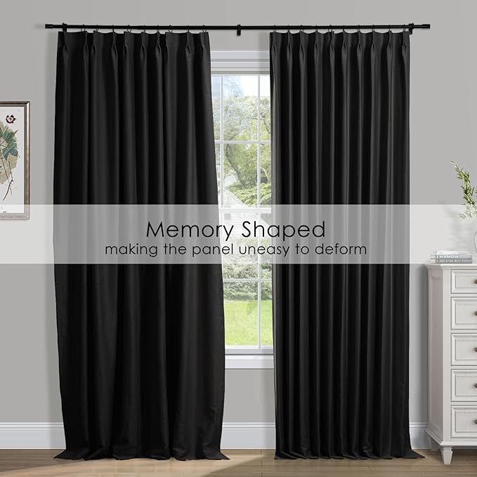 TWOPAGES Black Pinch Pleated Room Darkening Curtain 90 Inches Long, Solid - Image 3