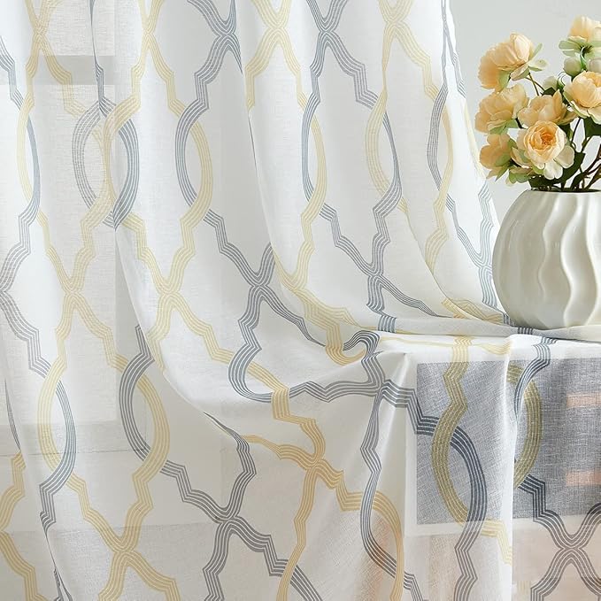 Gold Yellow Grey Moroccan Semi Sheer Curtains 54 Inches Long 52''W, Light by ugoutry