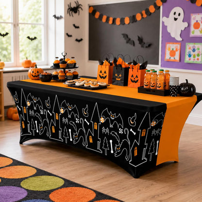 Oudain 2 Pcs Halloween Tablecloth 6 ft Black Orange Table Cover
