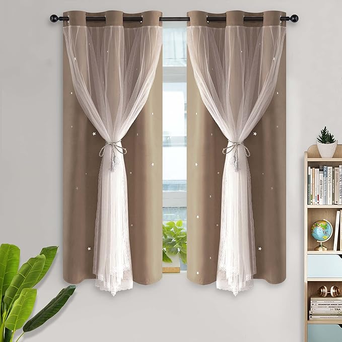 Kinryb 63 Inch Long Star Cut-Out Blackout Curtains by Kinryb