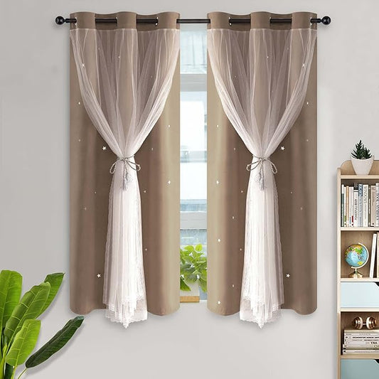 Kinryb 63 Inch Long Star Cut-Out Blackout Curtains by Kinryb