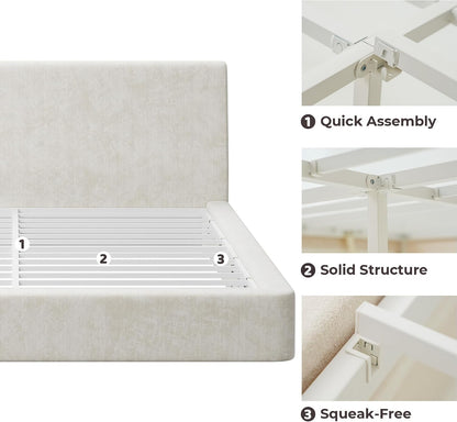 recci airframe full upholstered bed frame with ergonomic, front angle view
