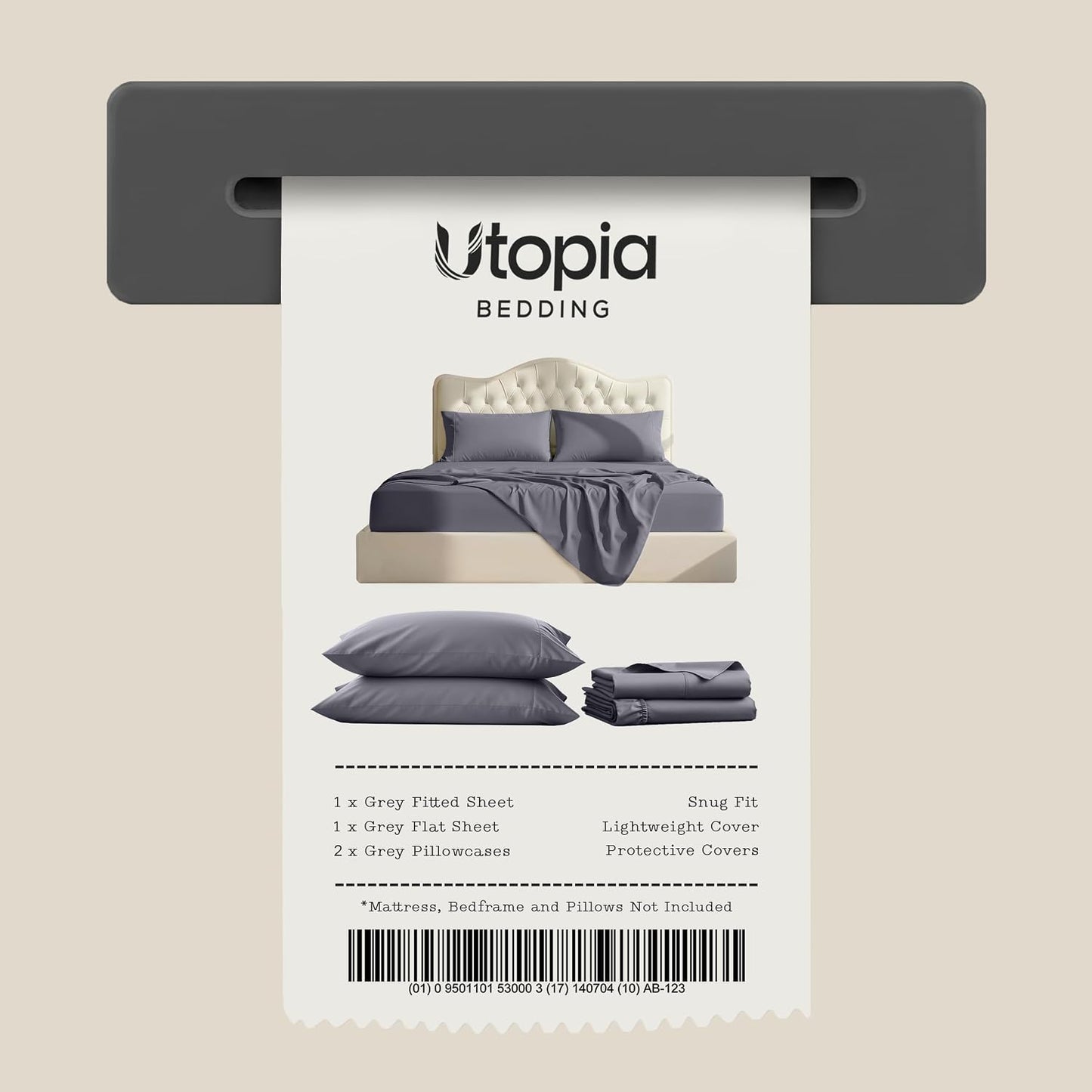 Queen Size Sheet Set – 4 Piece Bed Sheets, Soft and Breathable Microfiber, Includes 1 Fitted Sheet, 1 Flat Sheet and 2 Pillowcases – Oeko Tex (Grey)
