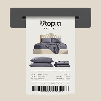 Queen Size Sheet Set – 4 Piece Bed Sheets, Soft and Breathable Microfiber, Includes 1 Fitted Sheet, 1 Flat Sheet and 2 Pillowcases – Oeko Tex (Grey)