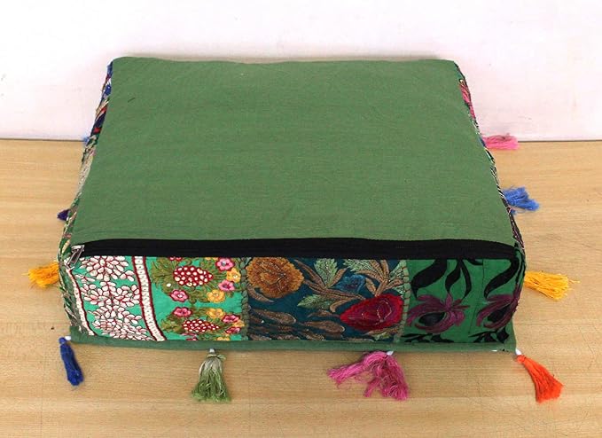 CRAFT KALA Indian Square Patchwork Traditional Pouf Cover Indian Living Room - Image 9