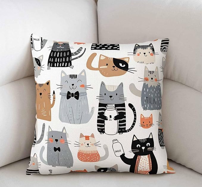 Swono Throw Pillow Cover Funny Cats and Milk Bottle Decorative Pillow Cases - Image 2