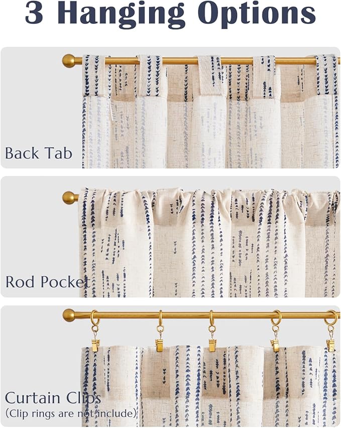 jinchan Boho Kitchen Curtains Linen Cafe Tier Curtains 24 Inch Bohemian - Image 7