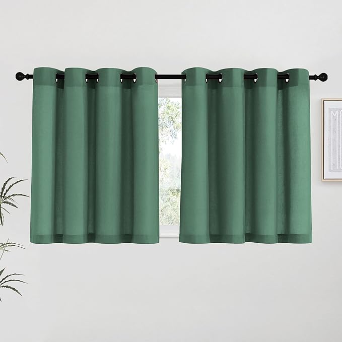NICETOWN Olive Green Linen Kitchen Curtains 36 inch Length, Decorative Thick by NICETOWN