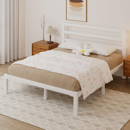 queen metal platform bed frame with headboard, stable on a desk or shelf