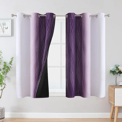 Estelar Textiler Purple and Greyish White Ombre Blackout Curtains 54 Inch - Image 2