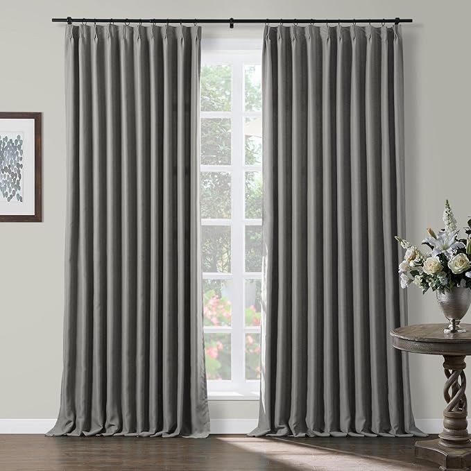 TWOPAGES Grey Pinch Pleated Room Darkening Curtain 102 Inches Long, Solid by TWOPAGES