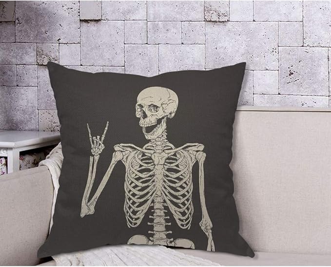 AOYEGO Human Skeleton Posing Throw Pillow Cover Skull Anatomy Happy Creepy - Image 4