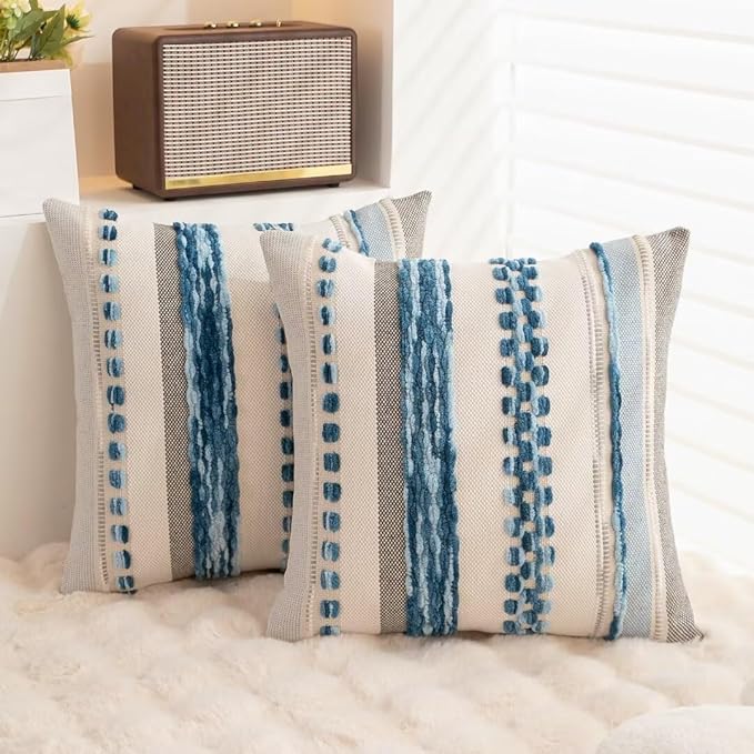 Boho Throw Pillow Covers 18x18 Set of 2 Farmhouse Decorative Cushion Case - Image 4