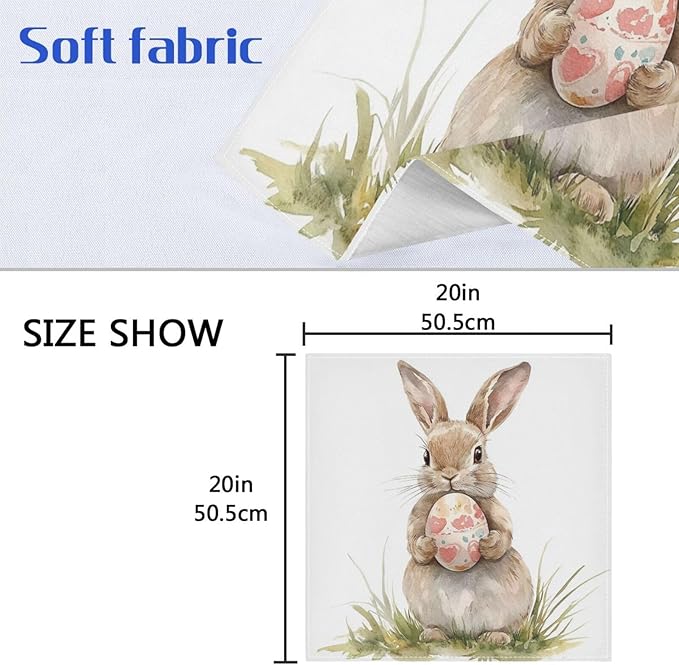 ALAZA Bunny Rabbit Easter Egg Cloth Napkins Set of 4, 20x20 Inch Washable and - Image 3