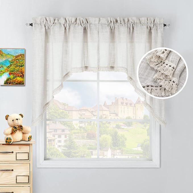 Beda Home Tassel Linen Textured Swag Valances by BedaHomeBedaLife