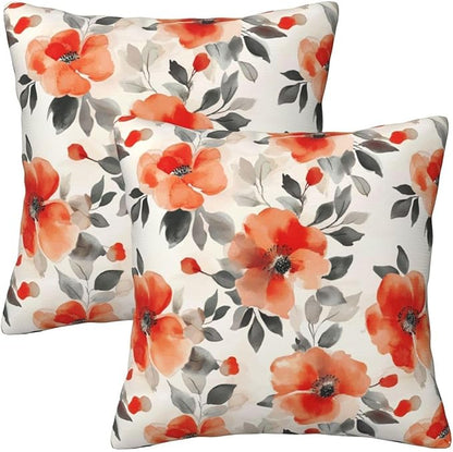 Fall Burnt Orange Floral Throw Pillow Covers 18x18 Inch Set of 2, Modern - Image 6